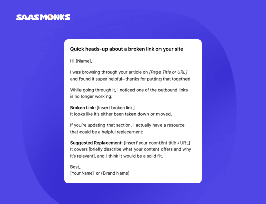 Broken link outreach email template image