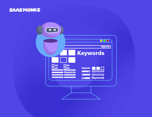 Computer screen showing keywords stuffing with a chatbot illustration.